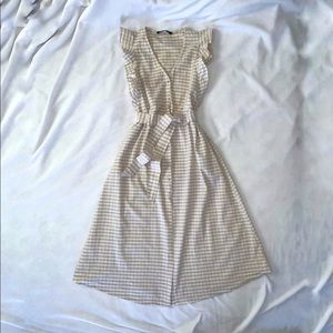 Zara Cream Gingham Midi Dress